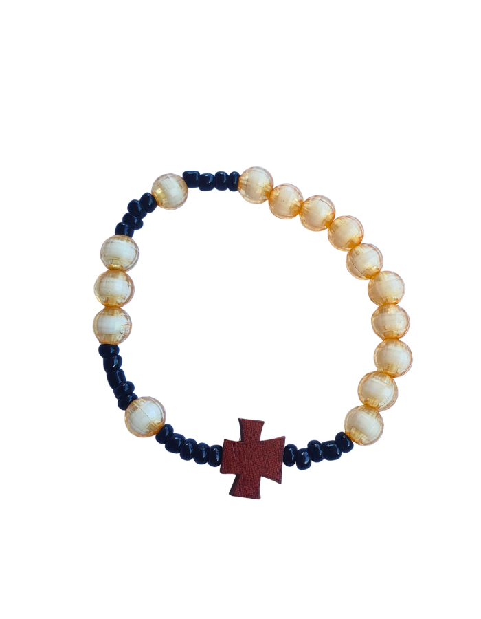 Bracelet dizaine de prière avec croix – Perles dorées translucides