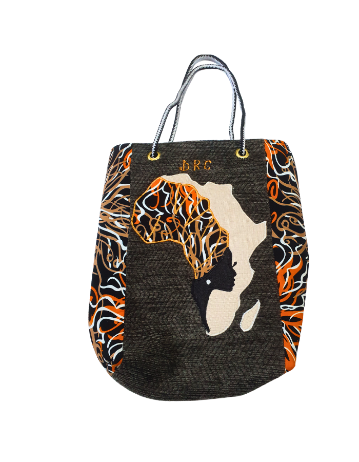 Sac Cabas Africain “DRC Art Essence” – Motif Carte & Silhouette – Design Artistique