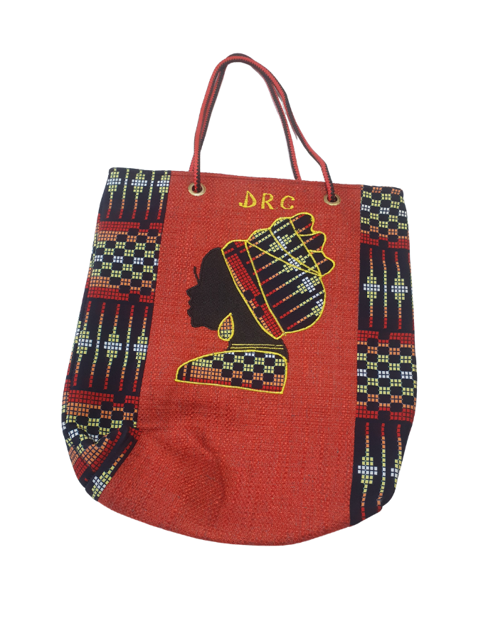 Sac Cabas Africain “DRC Vibrations” – Motif Femme & Graphismes Traditionnels – Style Dynamique
