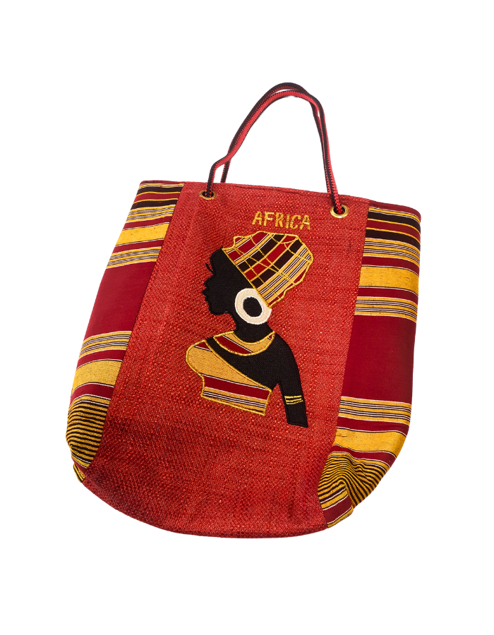 Sac Cabas Africain “Africa Fire” – Motif Femme & Tissu Rouge Intense – Style Puissant