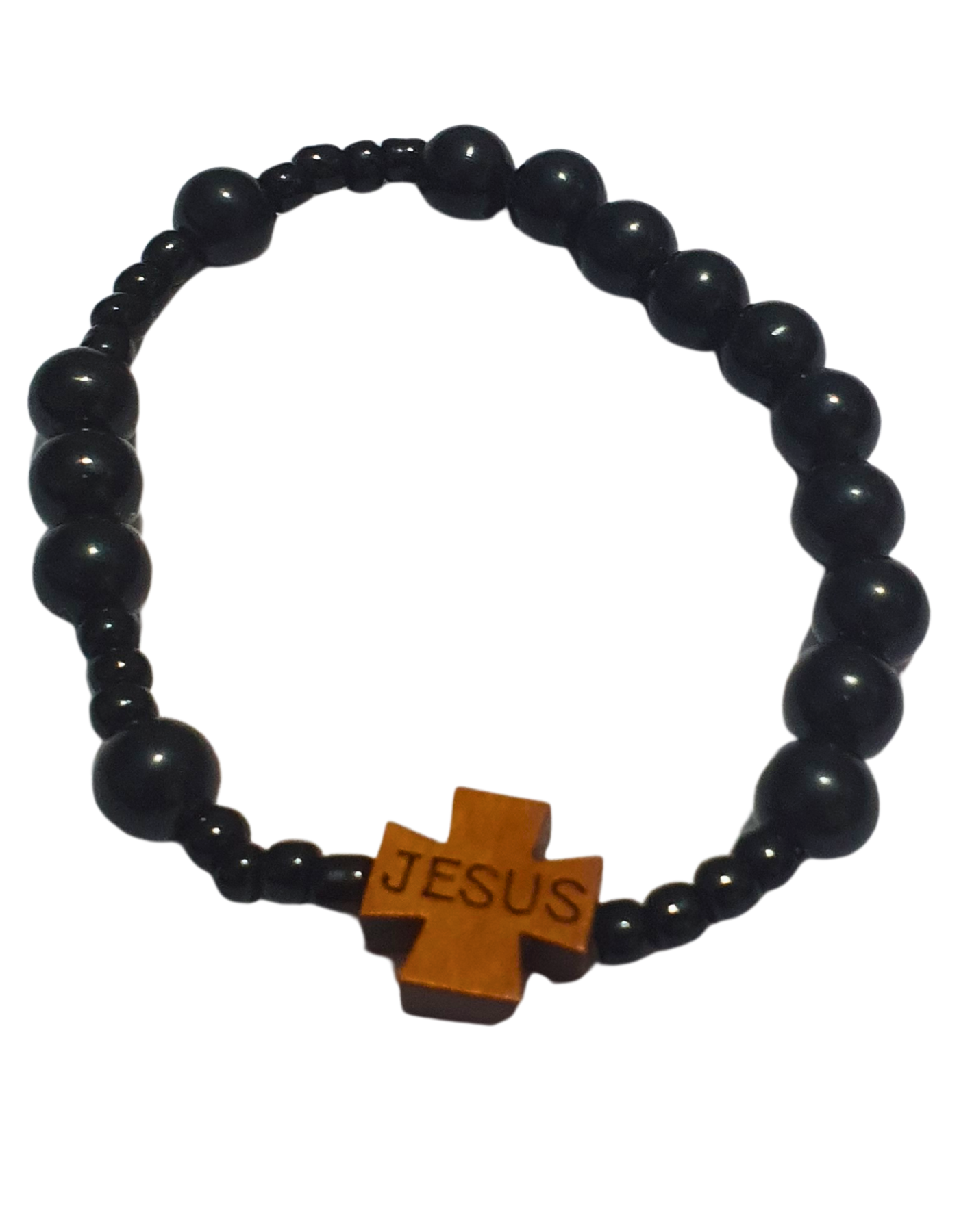Bracelet Noir Spirituel avec Croix JESUS – Élégance Minimaliste