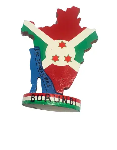 Décoration Carte du Burundi en Bois – Drapeau & Lac Tanganyika