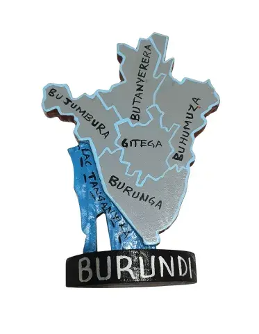 Carte du Burundi en Bois – Sculpture Peinte