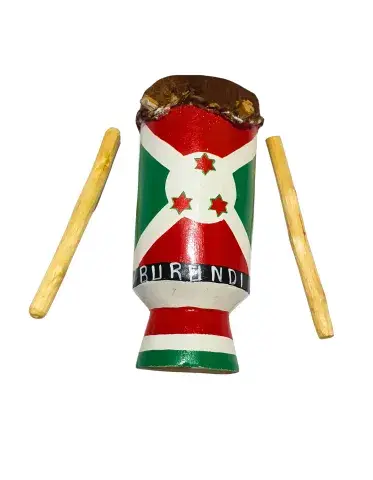 Tambour Traditionnel du Burundi – Miniature Artisanale avec Baguettes