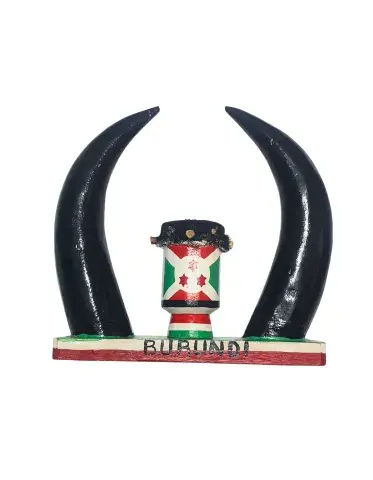 Statuette Artisanale Tambour du Burundi avec Cornes – Souvenir Décoratif