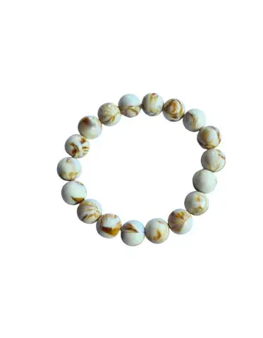 Bracelet élastique en perles marbrées blanches et dorées