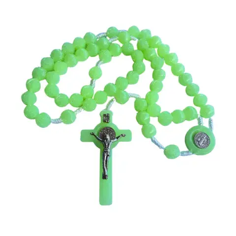 Chapelet Lumineux – Grains Fluorescents & Croix avec Christ Métallique