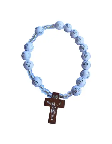 Bracelet chapelet discret avec croix – Perles blanches (5 g)