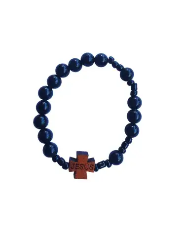 Bracelet chapelet discret “JESUS” – 10 grains de prière, perles noires (6 g)