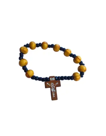 Bracelet dizaine de prière avec croix – Perles bois et noires
