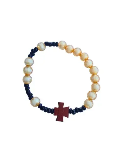 Bracelet dizaine de prière avec croix – Perles dorées translucides