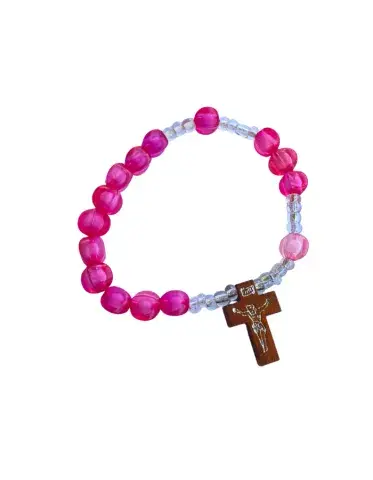 Bracelet dizaine de prière avec croix – Perles roses
