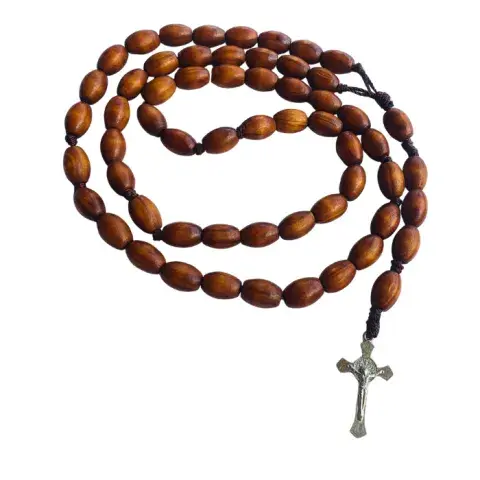 Chapelet Long en Bois – Croix Métallique