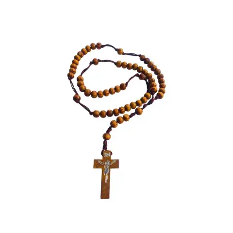 Chapelet en Petits Grains Réguliers – Bois Jaune & Croix Gravée
