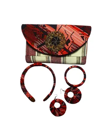 Ensemble Sac & Accessoires Femme – Pochette, Serre-tête, Bracelet & Boucles Rouge Intense