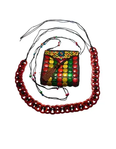 Ensemble Sac Artisanal en Perles & Ceinture Femme – Élégance Culturelle Rouge