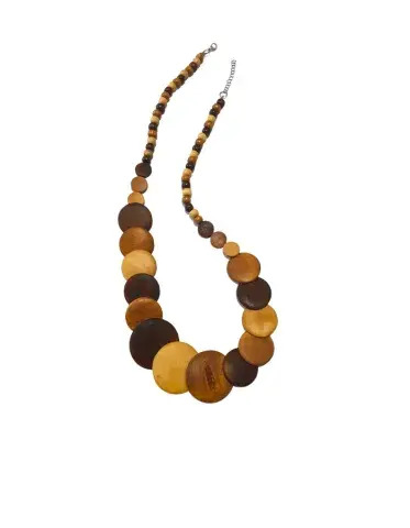 Collier Artisanal en Bois – Élégance Naturelle (Tons Marron & Doré)