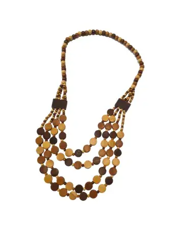 Collier Artisanal Multirangs en Bois – Élégance Naturelle Structurée (Tons Marron)