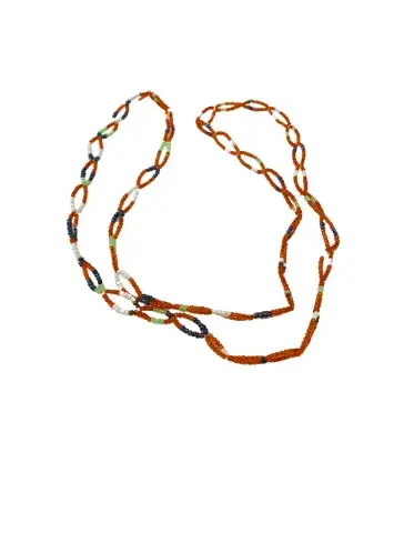 Chaîne de Taille Artisanale en Perles – Motifs Multicolores sur Base Ambrée (Légère)