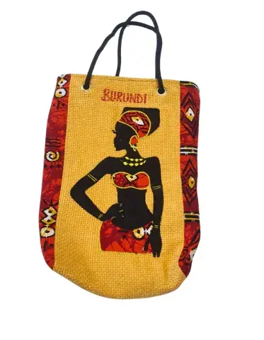 Sac Cabas Africain “Burundi Élégance Solaire” – Motif Femme & Tissu Naturel – Léger et Chic