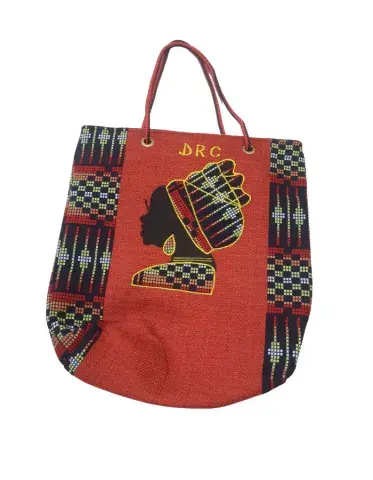 Sac Cabas Africain “DRC Vibrations” – Motif Femme & Graphismes Traditionnels – Style Dynamique