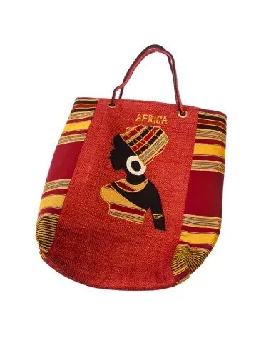 Sac Cabas Africain “Africa Fire” – Motif Femme & Tissu Rouge Intense – Style Puissant