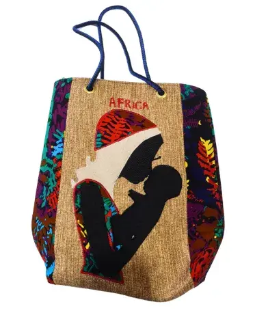 Sac Cabas Africain “Africa Mother Love” – Motif Mère & Enfant – Tissu Naturel Émotionnel