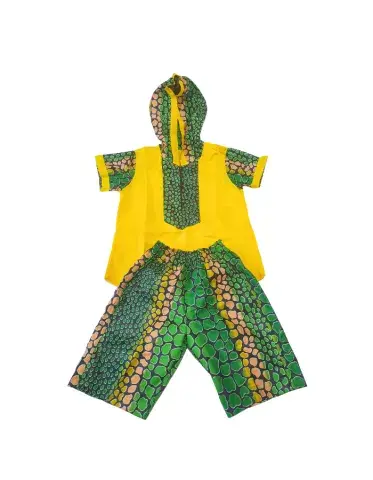 Ensemble Enfant Garçon Africain avec Capuche – Tenue Complète Wax Vert & Jaune
