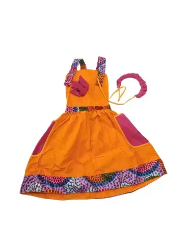 Robe Enfant Fille Orange Vive avec Bandeau – Tenue Africaine Joyeuse (3–5 ans)