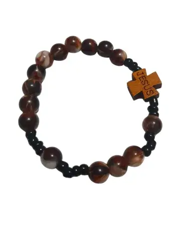 Bracelet Jésus en Perles Marbrées Marron – Bijou Chrétien Élégant
