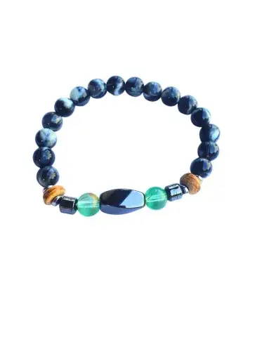 Bracelet Bleu Nuit Émeraude – Version Élastique