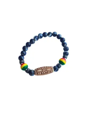 Bracelet Bois Sculpté Rasta – Version Élastique