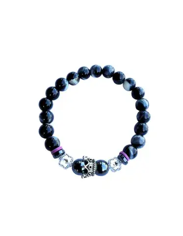 Bracelet Crâne Couronné Noir – Version Élastique