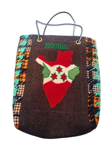 Sac Artisanal Burundi — Carte du Burundi, Wax Pied-de-Poule (Grand Format) (37 cm)