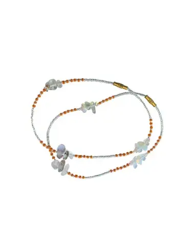 Chevillères Perlées Gris Perle & Orange, Éclats Nacrés (Paire, 26 cm)