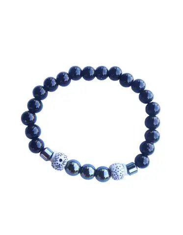 Bracelet Noir Tacheté – Version Élastique