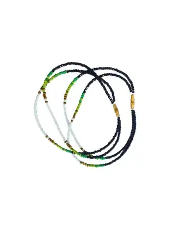 Chevillères Perlées Bleu, Blanc & Vert Anis (Paire, 24 cm)
