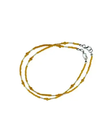 Chevillères Perlées Moutarde Uni, Tubes Argentés (Paire, 27 cm)