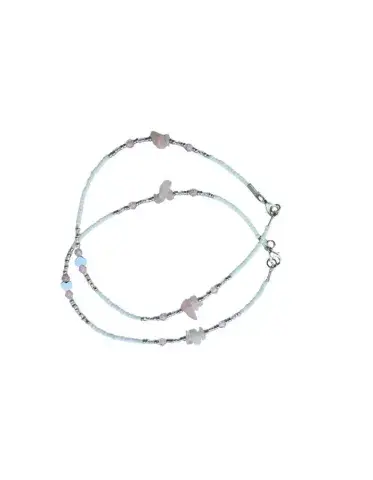 Chevillères Perlées Ivoire, Quartz Rose (Paire, 30 cm)