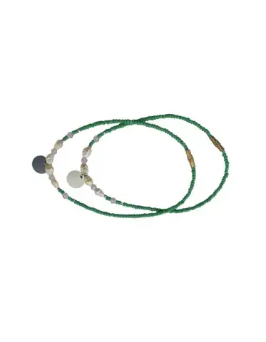Chevillères Perlées Vert, Perles Nacrées (Paire, 25 cm)