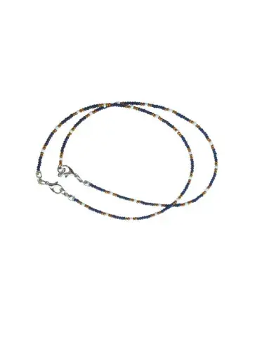 Chevillères Perlées Bleu Nuit, Accents Moutarde (Paire, 26 cm)