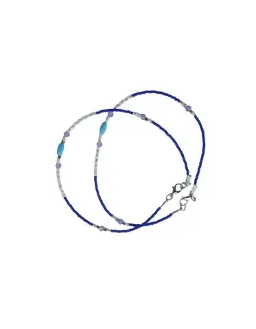 Chevillères Perlées Bleu Roi, Cristal Lavande (Paire, 25 cm)