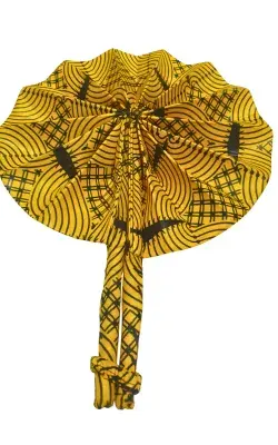 Éventail Artisanal Africain en Tissu Wax Jaune et Noir – Fait Main