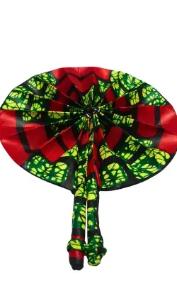 Éventail Artisanal Africain en Tissu Wax Rouge et Vert – Fait Main