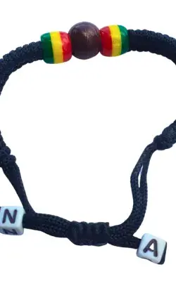 Bracelet Rasta Ajustable Noir avec Perles Rouge Jaune Vert – Fait Main