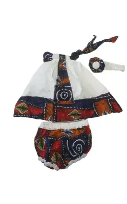 Ensemble Bébé Fille Africain avec Bloomer & Bandeau – Robe Complète Élégante (1–3 ans)