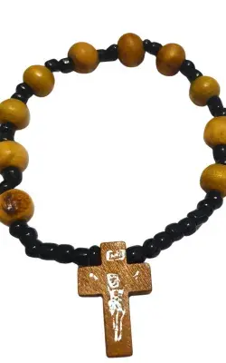 Chapelet 10 Grains Élastique en Bois – Bracelet de Prière Chrétien