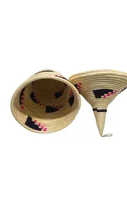 Panier Africain Tissé à Couvercle – Uduske Décoratif Beige, Noir & Rose