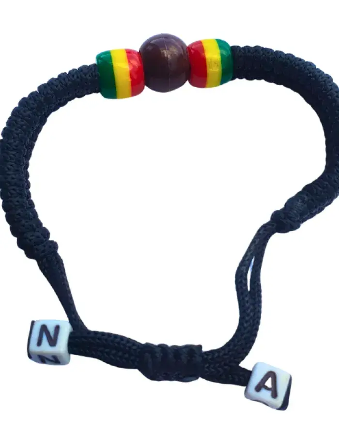 Bracelet Rasta Ajustable Noir avec Perles Rouge Jaune Vert – Fait Main