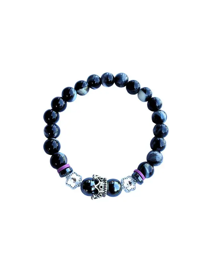 Bracelet Crâne Couronné Noir – Version Élastique